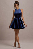 Mackie Navy Velvet Sleeveless Skater Mini Dress