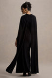 Belinda Black Draped Maxi Dress With Cape Sleeves