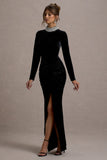 Love Lost Black Velvet Embellished Twist Maxi Dress