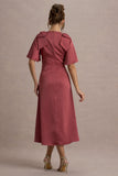 Danna Rose Pink Satin V-Neck Short-Sleeve Midi Dress