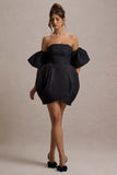 Ramone Black Bardot Mini Dress With Tulip Hem