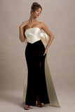 Take A Bow Black & Cream Velvet Strapless Maxi Dress With Oversized Bow