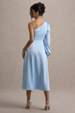 Haila Powder Blue Satin One-Shoulder Maxi Dress