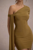 Alessio Mustard One-Shoulder Mini Dress With Drape