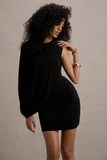 Fortuna Black Ruched Mini Dress With One-Sleeve