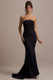 Adored Black Strapless Structured Fishtail Maxi Dress