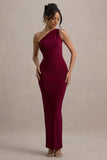 Venetia Burgundy One-Shoulder Tie-Back Maxi Dress