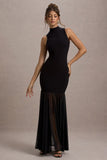 Shae Black High-Neck Maxi Dress With Sheer Skirt