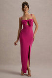 Emmalou Hot Pink Strappy Split Maxi Dress With Bow