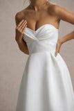 Wintour White Satin Sweetheart Midi Dress