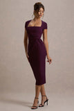 Lorenzie Plum Square-Neck Short-Sleeve Twist Midi Dress
