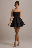 Saira Black Satin Strapless Skater Mini Dress