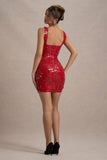 Vegas Red Sequin Square-Neck Mini Dress