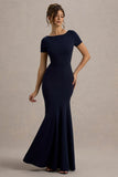 Rian Navy Short-Sleeve Maxi Dress
