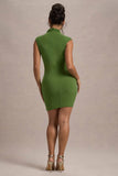 Lalani Palm Green Ruched High-Neck Mini Dress