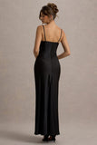 Eimear Black Satin Draped Sweetheart Maxi Dress