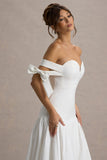 Ethel White & Cream Bardot Maxi Dress With Volume Skirt