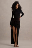 Victoria Black Long-Sleeve Maxi Dress With Wrap Skirt