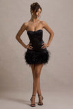 Vampira Black Satin Corset Feather Mini Dress