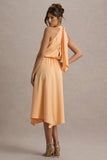 Palonia Peach Satin High-Neck Split Midi Dress