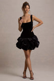 Sutton Black Velvet Square-Neck Ruffle-Hem Mini Dress