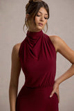 Prianyka Berry High-Neck Draped Midi Dress