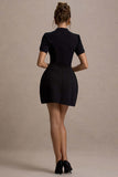 Carabella Black High-Neck Short-Sleeve Mini Dress