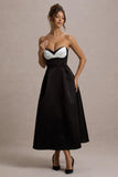 Wintour Black Satin Sweetheart Midi Dress