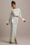 Raia Sand Sequin Split Maxi Skirt