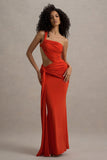 Giovanna Orange Asymmetric Maxi Dress With Wrap Skirt