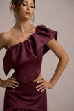 Ruby Merlot Satin High-Low Maxi Skirt