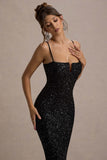 Dazzle Me Black Sequin Strappy Bodycon Maxi Dress