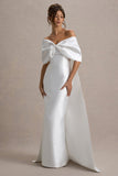 Wanting More Off White Satin Cape Maxi Dress With Oversized Bow
