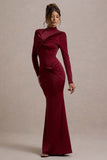 Noya Berry Long-Sleeve Ruched Maxi Dress