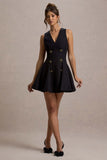Collette Black Tailored Plunge-Neck Mini Dress