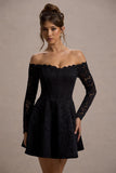Alliste Black Lace Bardot Mini Dress