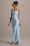 Eimear Powder Blue Satin Draped Sweetheart Maxi Dress