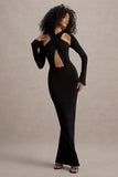 Gita Black Halter-Neck Long-Sleeve Maxi Dress