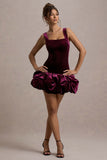 Sutton Port Velvet Square-Neck Ruffle-Hem Mini Dress