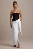 Kalinda Black And White Strapless Maxi Dress With Draped Skirt