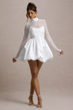 Tinkerbell White Satin Long-Sleeve Puffball Mini Dress