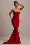 Impress Me Red Strapless Bandeau Fishtail Maxi Dress