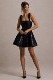 Carena Black Sequin Lace Floral Skater Mini Dress