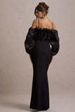 Cyrene Black Ruffled Maxi Dress