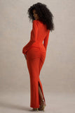 Gita Orange Halter-Neck Long-Sleeve Maxi Dress