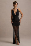Diaz Black Embellished Cowl-Neck Split Maxi Dress