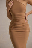 Dalarie Brown One-Shoulder Gathered Maxi Dress