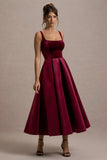 Francisca Berry Velvet Strappy Volume-Hem Midi Dress