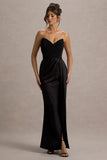Edel Black Satin Strapless Maxi Dress With Drape