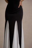 Litzy Black High-Neck Maxi Dress With White Chiffon Trim